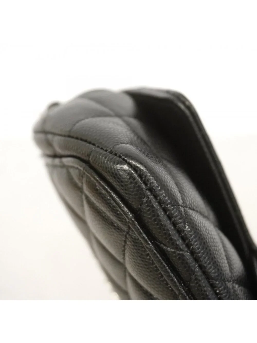 Chanel Eyewear Case Quilted Caviar Leather Black Silver